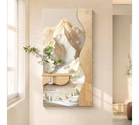 WXZXWXZX Cuadros decorativos en 3D con luz LED y jarrón, decoracion pared moderna texturizada en arenisca con estantes integrados para sala de estar y recibidor(Beige-A,70x140cm (27.6x55.1in))