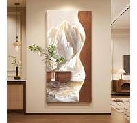 WXZXWXZX Cuadros decorativos en 3D con luz LED y jarrón, decoracion pared moderna texturizada en arenisca con estantes integrados para sala de estar y recibidor(Brown-B,50x100cm (19.7x39.4in))