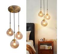 Wylolik Lámpara colgante disco 3 bolas lámpara colgante de cristal ámbar altura ajustable lámpara colgante cuerpo de hardware iluminación suspensión decorativa iluminación interior simple nórdica para