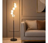 Wylolik Lámpara de pie con pantalla de vidrio blanco de 6 bolas Lámparas de pie modernas de lujo Lectura de esquina Lámpara vertical Atmósfera Luces de piso de pie Lámparas altas decorativas para sala
