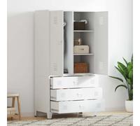 Wynira Armario industrial de metal blanco 90 x 50 x 180 cm con 2 estantes, 3 cajones, barra para colgar ropa y rejillas de ventilación para dormitorio, pasillo, vestidor, almacenamiento versátil