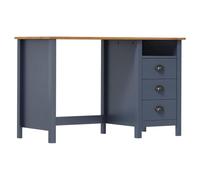 Wynira Escritorio Hill de madera maciza de pino con 3 cajones y estante, 120 x 50 x 74 cm, color gris, ergonómico para oficina, oficina en casa, estudio y habitación infantil, con espacio de