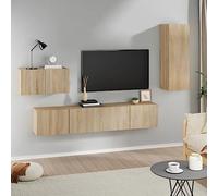 Wynira Juego de 4 muebles de TV de roble Sonoma con mucho espacio de almacenamiento, flotante, ahorro de espacio, moderno mueble bajo y aparador para sala de estar, cine en casa, juegos, alta