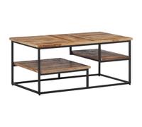 Wynira Mesa de centro de madera de teca reciclada y hierro 90 x 50 x 39 cm con estante, moderna mesa de salón, ahorro de espacio, estructura robusta, ideal para salón, dormitorio, cine en casa, juegos