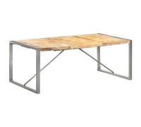Wynira Mesa de comedor de madera maciza de mango rugosa de 200 x 100 x 75 cm con estructura de acero con recubrimiento en polvo para cocina, comedor, salón y ambiente industrial moderno