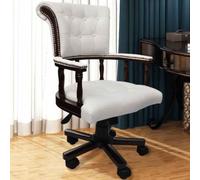 Wynira Silla giratoria de oficina blanca con mezcla de piel, altura regulable y giratoria, silla de escritorio ergonómica con ruedas, reposabrazos y respaldo para oficina en casa y trabajo de PC