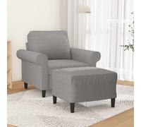 Wynira Sillón con taburete gris claro de 60 cm de tela, estructura robusta de metal y madera contrachapada, acolchada, compacta, para salón, versátil como asiento o reposapiés, diseño moderno