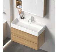 WYRNOBRX Mueble De Baño con Lavabo Empotrado, Armario De Madera Moderno Colgar En La Pared, Lavabos Grandes con Dos Cajones, Fregaderos Cerámica para Hogar,Natural,L59*H61.5*W42