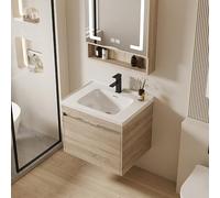 WYRNOBRX Mueble De Baño, Lavabo Cerámica Blanco De 24 Pulgadas, con Fregaderos Cerámica, De Doble Puerta, Pequeño Mueble De Almacenamiento Moderno con Lavabos para Hogar,Natural,L51*H49*W36