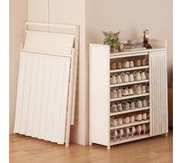 WYRNOBRX Zapatero Estrecho con Cortina De Tela Zapateros Recibidores Entrada Bambú Niveles Armario Estrecho para Uso Doméstico Sencillo Plegable para Muebles De Pasillo,Blanca,L88*H87*W23