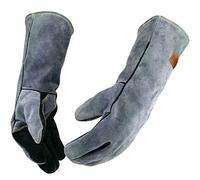 WZQH 40 CM,500℃,Guantes Soldador,Guante de Trabajo Para Hombre Y Mujer,XL | Barbacoa,Horno,Soldadura,Ignifugo,Chimenea,Cocina, Panadería,Parrilla, Estufa, Soporte de Olla,Cuero,Negro-gris