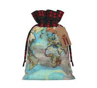 WZYCWB Bolsas de regalo de Navidad con mapa del mundo de dibujos animados, bolsas de regalo de arpillera con cordón para suministros de fiesta de Navidad, bolsas de decoración, 8.3 x 11.8 pulgadas