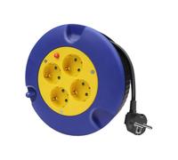 X- Enrollacable 5 Metros con 4 Tomas, Cable Alargador con Enrollador 3x1.5mm, Enrollacable Eléctrico de Extensión para Hogar, Taller, Camping y Exterior, Regleta Enrollador Compacta y Resistente