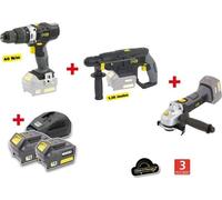 X-FIT PACK 'BIG WORK': 3 máquinas de 18V + 2 baterías de 18V 3.0Ah: taladro/atornillador + martillo perforador + amoladora angular