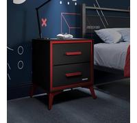 X-Rocker Arcane - Mesita de noche de lona con 2 cajones, mesa auxiliar de almacenamiento con 2 cajones de tela para sala de estar, dormitorio, armario, pasillo, color negro y rojo