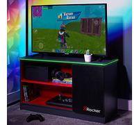 X-Rocker Carbon-Tek - Unidad de TV LED con 4 estantes, moderna, brillante, mate, MDF, mueble de salón, soporte multimedia, mueble con iluminación LED ajustable para iluminación ambiental, soporte para