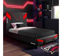 X-Rocker Cerberus MKII - Marco de cama individual tapizado para juegos, paquete plano para un fácil montaje, comodidad transpirable, listones de madera, piel sintética fácil de limpiar, para niños y