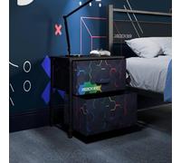 X-Rocker Mesita de noche hexagonal de lona con 2 cajones, mesa auxiliar de almacenamiento con 2 cajones de tela para sala de estar, dormitorio, armario, pasillo, color negro, patrón hexagonal neo