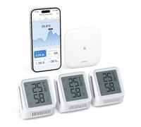 X-sense Termómetro digital con higrómetro interior, WIFI mini termómetro con aplicación X-Sense App, zona de confort adaptada, indicador sonriente, 3 sensores y 1 estación base, Kit STH0A31