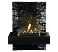 Xaralyn: Chimenea de etanol de pared - Modelo Quero BST - Decoración de piedra negra - Potencia de calefacción de 2 kW - Incluye repisa para chimenea y chimenea de instalación - Chimenea decorativa