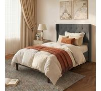 Xbro Cama Tapizada 120x200 cm con Cabecero Acolchado y Somier de Lamas de Madera, Cama de Una Plaza y Media Estable con Almacenaje, Montaje Fácil