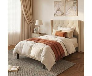 Xbro Cama Tapizada 120x200 cm con Cabecero Acolchado y Somier de Lamas de Madera, Cama de Una Plaza y Media Estable con Almacenaje, Montaje Fácil