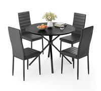 Xbro Conjunto Mesa y 4 sillas de Comedor，Mesa de Comedor Redonda para Comedor Cocina Salón, Estructura Resistente para Espacios Pequeños y Grandes, Negro