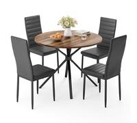 Xbro Conjunto Mesa y 4 sillas de Comedor，Mesa de Comedor Redonda para Comedor Cocina Salón, Estructura Resistente para Espacios Pequeños y Grandes, Estilo Retro