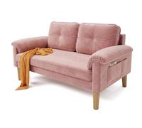 Xbro Sofá 2 Plazas con Reposabrazos y Bolsillo Lateral, Sofá Compacto de Tela para Salón, Apartamento u Oficina, Montaje Fácil, 145 x 77 x 77 cm,Rosado