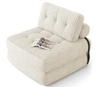 Xbro Sofá Cama Plegable con Respaldo Reclinable, Sillón Convertible en Cama 2 en 1 Portátil para Espacios Pequeños, Tela de Pana con Relleno de Espuma, 170 x 85 cm Desplegado (Blanco)