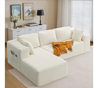 Xbro Sofa Esquinero Modular Forma L, Sofa Chaise Longue para Sala de Estar con Cojines y Bolsillos Laterales, Sin Montaje, Tela de Pana, 250 x 160 x 62 cm, (Beige, Chaiselongue Derecha)
