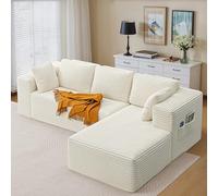 Xbro Sofa Esquinero Modular Forma L, Sofa Chaise Longue para Sala de Estar con Cojines y Bolsillos Laterales, Sin Montaje, Tela de Pana, 250 x 160 x 62 cm, (Beige, Chaiselongue Izquierda)