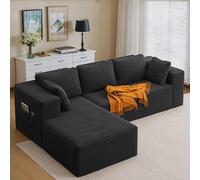 Xbro Sofá Esquinero Modular Forma L, Sofa Chaise Longue para Sala de Estar con Cojines y Bolsillos Laterales, Sin Montaje, Tela de Pana, 250 x 160 x 62 cm(Gris Oscuro, Chaiselongue Derecha)