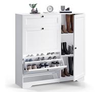 Xbro Zapatero Entrada Recibidor, Mueble Zapatero de Madera con 2 Puertas Abatibles y Armarios, Zapatero Estrecho Entrada Recibidor para Pasillo y Salón, Medidas 100×30×102cm Blanco