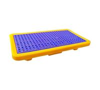 XBTGS Paleta de contención de derrames de tambor industrial con drenaje, bandeja de seguridad modular apilable para prevención de fugas de aceite y productos químicos en fábricas, amarillo, 26.2 x 1