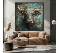XBTYKPB Lienzo rústico con retrato de toro, arte mural con cabeza de toro, lienzo de animales de granja, decoración del oeste, cuadros en lienzo (80 x 80 cm/marco interior)