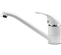 Xcel Home Grifos de cocina redondos blancos | Monobloc de palanca superior giratoria con mangueras y accesorios estándar | Grifos de cocina que ahorran espacio, ideales para fregaderos de cocina,
