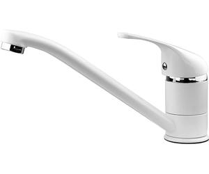 Xcel Home Grifos de cocina redondos blancos | Monobloc de palanca superior giratoria con mangueras y accesorios estándar | Grifos de cocina que ahorran espacio, ideales para fregaderos de cocina,