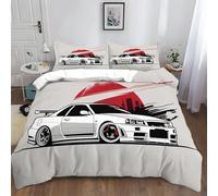 XCQHZYQ Juego de Ropa de Cama Funda Nordica para Cama 150 Estilo Japonés Coche Deportivo Blanco 3 Piezas Juego de Cama Cremallera Funda de Almohada 220x240 cm Poliéster Algodón