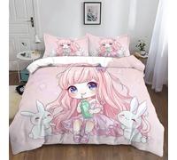 XCQHZYQ Ropa de Cama Suave y Acogedora para Cama 105/135 Niña Rosa De Dibujos Animados con Conejito Juego de Funda de Edredón Polialgodón 180x220 cm, 50% Poliéster y 50 Algodón Juego de Cama
