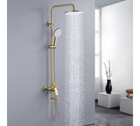 XDSMB columna ducha con grifo bañera Giratoria 180° Oro Cepillado | grifo ducha de pared monomando con manguera y alcachofa, Conexión G1/2, Núcleo De Válvula Cerámico Incorporado