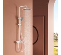 XDSMB columna ducha con grifo bañera Giratorio 90° Blanco | grifo monomando ducha exterior Frío Y Calor, cabezal de ducha Regulable En Altura Y alcachofa