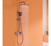 XDSMB columna ducha con grifo bañera Giratorio 90° gris Pistola | grifo monomando ducha exterior Frío Y Calor, cabezal de ducha Regulable En Altura Y alcachofa