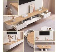 XDXINY Mueble colgante para TV de madera maciza, para sala de estar, hogar, mesa de sofá, mueble para TV, 140, 160, 180, 200, 220, 240 cm, soporte para televisor (blanco/marrón, 140 x 20 x 24 cm)