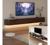 XDXINY mueble de televisión flotante de madera maciza con puerta - Consola multimedia - Gran espacio de almacenamiento - Mueble para debajo del televisor (marrón + LED, 180 x 30 x 20 cm)