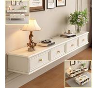 XDXINY Mueble de TV flotante con cajones, gestión de cables, consola de medios de TV, mueble de TV grande de madera maciza, mueble de TV debajo del televisor (sin montaje) (blanco, 160 x 20 x 24 cm)