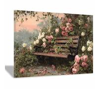 XENIOU Arte Floral De La Pared, Lienzos Cuadros Banco vintage del jardín Ros para Salon Décor Dormitorio Oficina Pasillo Cocina Baño（Multicolor-70x100cm Enmarcado