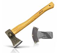 Xforst Hacha de partida SA1 - Hacha forestal profesional 45 cm | Cabeza forjada de acero al carbono 1 kg | Mango de madera de Hickory | Hacha de leñador y calefacción