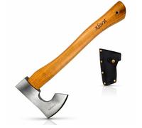 Xforst Hacha Vikinga de 38 cm para Bushcraft, Camping y Outdoor, Cabeza Forjada de Acero al Carbono Pulido, Mango de Madera de Hickory, Funda de Cuero Auténtico Incluida, Idea de Regalo, 0,86 kg, X-H6