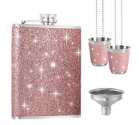XFSRG Rosa Petaca 240 ml con y Embudo 2 Vasos de Chupito Acero Inoxidable para Whisky Ron Vodka Viajes Fiestas Camping